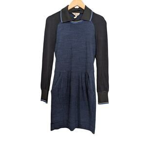 Isabel Marant Étoile Long Sleeve Dress Blue Black Mini Cotton Colorbblock Preppy
